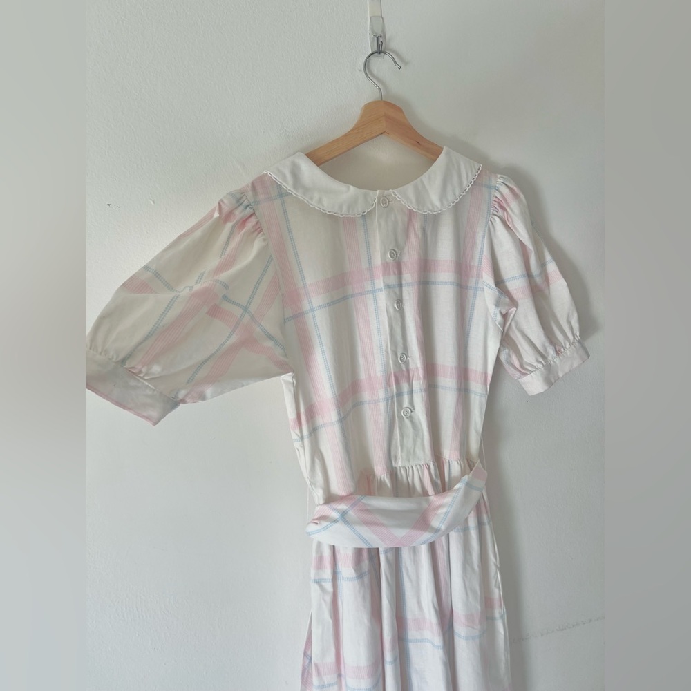 Lanz Vintage 70s White Short Puff Sleeve Peter Pan Collar Midi Dress - Picture 11 of 12